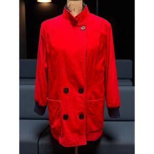Vintage 80s Red Portrait Corduroy Coat-Plaid Lining-Med-Women's Jacket-Retro